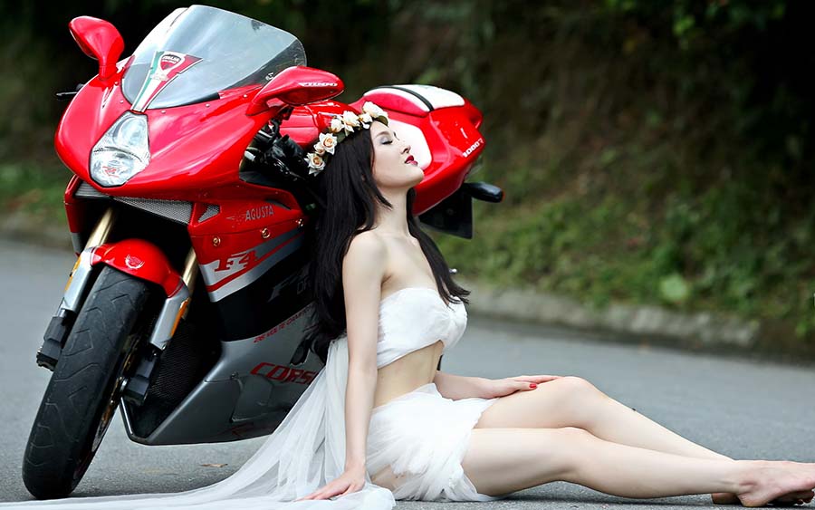 Beautiful girls and motorcycles in Surakarta